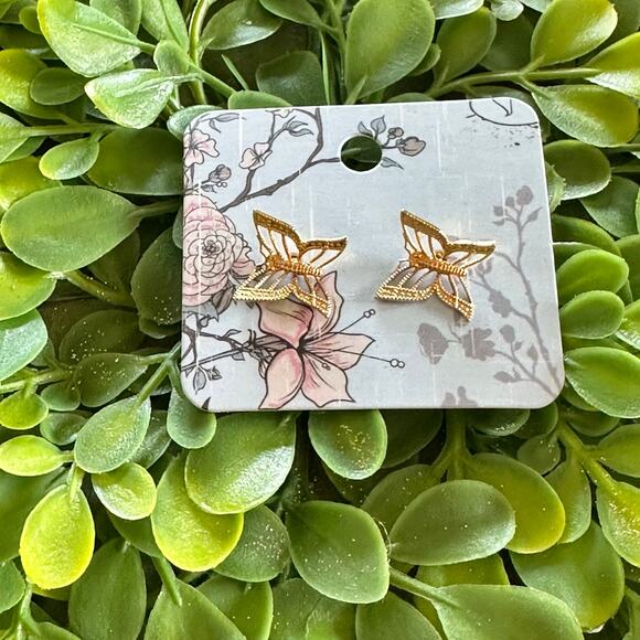 BOGO FREE GOLD BUTTERFLY STUD EARRINGS LASER - Picture 1 of 4